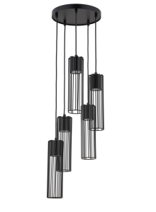Lampa wisząca druciana tuby czarna  FOBIA 5 zwis koło 33459