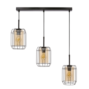 JONERA lampa wisząca czarny 3x40W E27 klosz  bursztynowy