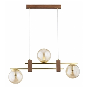 LAMPA WISZĄCA SEKANT DREWNIANA & ZŁOTA 3xE14 /  62657