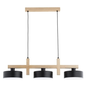 LAMPA WISZĄCA ALFA GLORY CZARNA & DREWNIANA 3xE27 /  62650