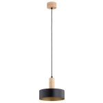 LAMPA WISZĄCA ALFA GLORY CZARNA & DREWNIANA 1xE27 /  61565