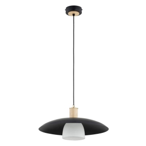 LAMPA WISZĄCA ALFA SPINER CZARNA & BIAŁA & DREWNIANA 1xE27 /  61564