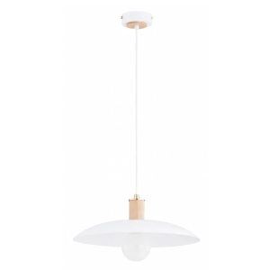 LAMPA WISZĄCA ALFA SPINER DREWNIANA & BIAŁA 1xE27 /  61554