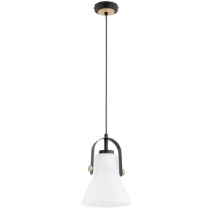 LAMPA WISZĄCA ALFA ASARI CZARNA & BIAŁA & DREWNIANA 1xE27 / 61637