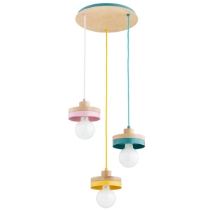 LAMPA WISZĄCA ALFA LARSO DREWNIANA & WIELOKOLOROWA 3xE27  /  62618