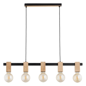 LAMPA WISZĄCA ALFA MAXIM DREWNIANA & CZARNA 5xE27  / 63415