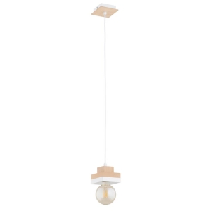 LAMPA WISZĄCA ALFA MIKO DREWNIANA & BIAŁA 1xE27 /  61543