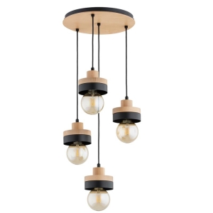 LAMPA WISZĄCA ALFA LARSO DREWNIANA & CZARNA 4xE27 / 63408