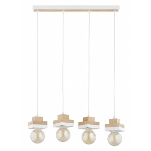 LAMPA WISZĄCA ALFA MIKO DREWNIANA & BIAŁA 4xE27 / 63413