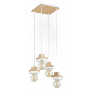 LAMPA WISZĄCA ALFA MIKO DREWNIANA & BIAŁA 4xE27 / 63414