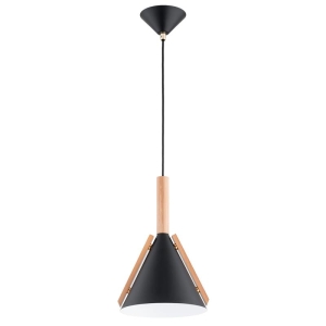 LAMPA WISZĄCA ALFA FORTEL CZARNA & DREWNIANA 1xE27 / 61493