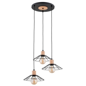 LAMPA WISZĄCA ALFA DOLI CZARNA & DREWNIANA 3xE27 /  62546