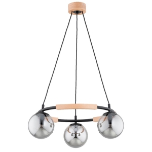 LAMPA WISZĄCA ALFA AKSJA DREWNIANA & CZARNA 3xE14 / 62491