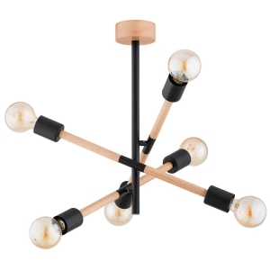 LAMPA SUFITOWA ALFA SETRA DREWNIANA & CZARNA 6xE27 / 63282