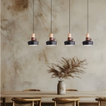 WISZĄCA LAMPA 4XE27 CZARNA METALOWO-SKÓRZANA-DREWNIANA /  1993-B