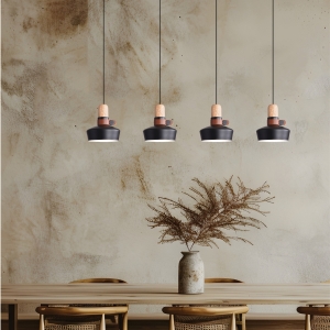 WISZĄCA LAMPA 4XE27 CZARNA METALOWO-SKÓRZANA-DREWNIANA /  1993-B