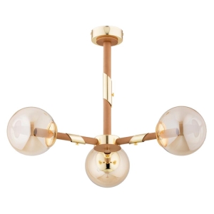 LAMPA SUFITOWA ALFA GELIA ZŁOTA & DREWNIANA 3xE14  / 62425