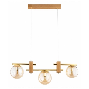 LAMPA WISZĄCA ALFA AKSAN DREWNIANA & ZŁOTA 3xE14 / 62668