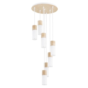 LAMPA WISZĄCA ALFA ARIZON DREWNIANA & BIAŁA 7xE14  /  63439