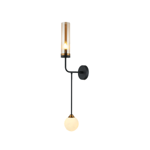 LAMPA ŚCIENNA 22054 – G9 + E27, OPALOWE SZKŁO, CZARNY I ANTYCZNY MOSIĄDZ