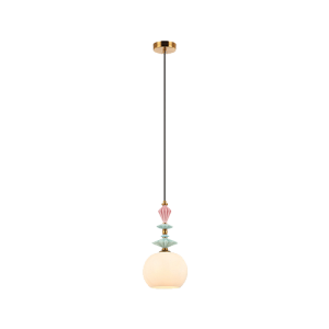 LAMPA WISZĄCA 22079 – E27 40W, ANTYCZNY BRĄZ, CERAMIKA I OPALOWE SZKŁO