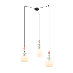 LAMPA WISZĄCA 22152 – 3xE27, CZARNY METAL, OPALOWE SZKŁO I CERAMIKA