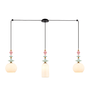 LAMPA WISZĄCA 22153 – 3xE27, CZARNY METAL, CERAMIKA I OPALOWE SZKŁO