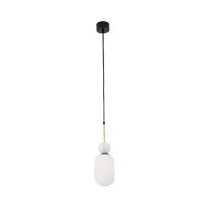 LAMPA WISZĄCA 22215 – 1xE27, 40W MAX, MATOWE ZŁOTO / BIAŁY MARMUR / OPALOWE SZKŁO