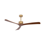 Wentylator sufitowy 23002 – złoty metal, łopatki z drewna orzechowego, silnik DC 40W