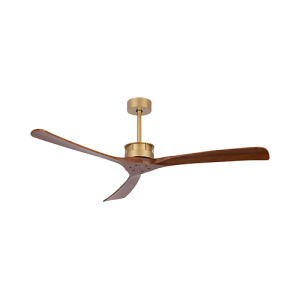 Wentylator sufitowy 23002 – złoty metal, łopatki z drewna orzechowego, silnik DC 40W