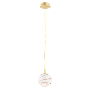 Mosiężna lampa wisząca złota marmur alabastrowy klosz kula mała szczotkowany mosiądz ALMIROS 8450