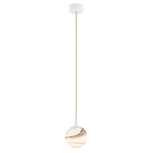Biała lampa wisząca, kulka na przewodzie marmurowy wzór alabaster kremowy przewód złoty ALMIROS 8451