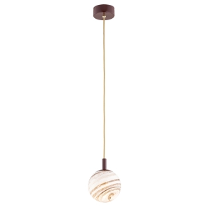 Prosta lampa wisząca w kolorze czekoladowy brąz ze szklanym kloszem alabaster o wzorze marmuru mała ALMIROS 8452