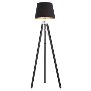 Lampa stojąca czarna z podstawą w stylu statywu z czarnym tkaninowym abażurem ASTER 3357