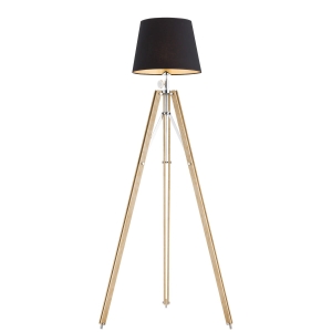 Lampa stojąca z podstawą w stylu statywu i czarnym tkaninowym abażurem ASTER 3421