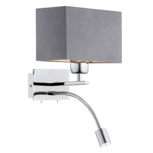 Lampa hotelowa chromowy kinkiet szary abażur nad łóżko z lampką nocną BILL 1053