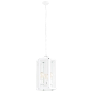 Lampa wisząca na łańcuchu biała stalowa klatka z przezroczystymi szybami BODRUM 1251