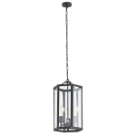 Lampa wisząca na łańcuchu czarna stalowa klatka z przezroczystymi szybami BODRUM 1253