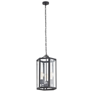 Lampa wisząca na łańcuchu czarna stalowa klatka z przezroczystymi szybami BODRUM 1253