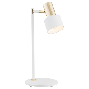 Nowoczesna minimalistyczna biała lampka biurkowa ze złotymi elementami DORIA 4256