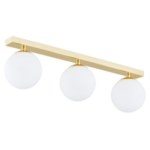 Lampa sufitowa plafon miedź złoto w stylu glamour listwa 3 kule mleczne szkło FLAVIO 1414