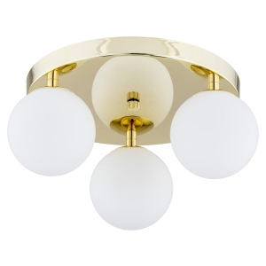 Lampa sufitowa plafon miedź złoto w stylu glamour koło 3 kule mleczne szkło FLAVIO 1413