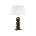 Elegancka finezyjna lampa stołowa szklane czarne kulki podstawa biały tkaninowy abażur FUDŻI 4058