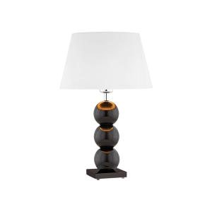 Elegancka finezyjna lampa stołowa szklane czarne kulki podstawa biały tkaninowy abażur FUDŻI 4058