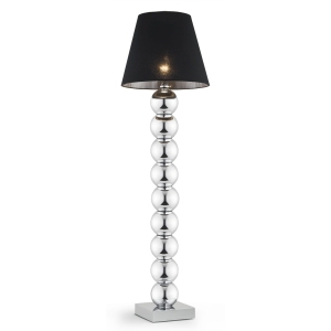 Fudżi 3657 kule lampa stojąca srebrna chrom czarny tkaninowy abażur