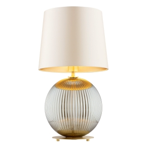 Duża lampa stołowa kula szkło ryflowane ciemne beżowy abażur HAMILTON 8530
