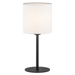 Elegancka prosta lampa stołowa biurkowa hotelowa czarna stal biały tkaninowy abażur HILARY 4081
