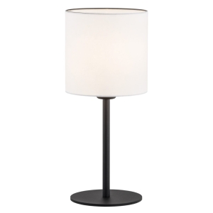 Elegancka prosta lampa stołowa biurkowa hotelowa czarna stal biały tkaninowy abażur HILARY 4081