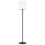 Elegancka prosta lampa stojąca podłogowa hotelowa czarna stal biały tkaninowy abażur HILARY 4082