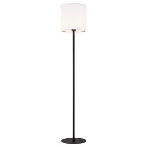 Elegancka prosta lampa stojąca podłogowa hotelowa czarna stal biały tkaninowy abażur HILARY 4082